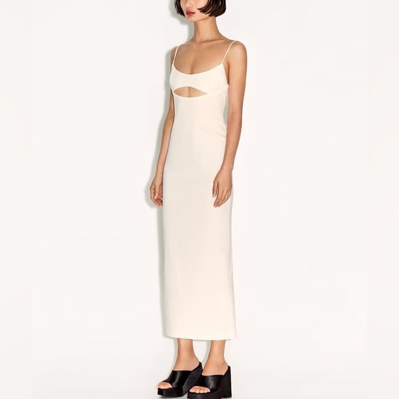 ZARA Stretch Oyster White Linen Blend Cut Out Midi Maxi Dress $79.90 - Picture 14 of 17